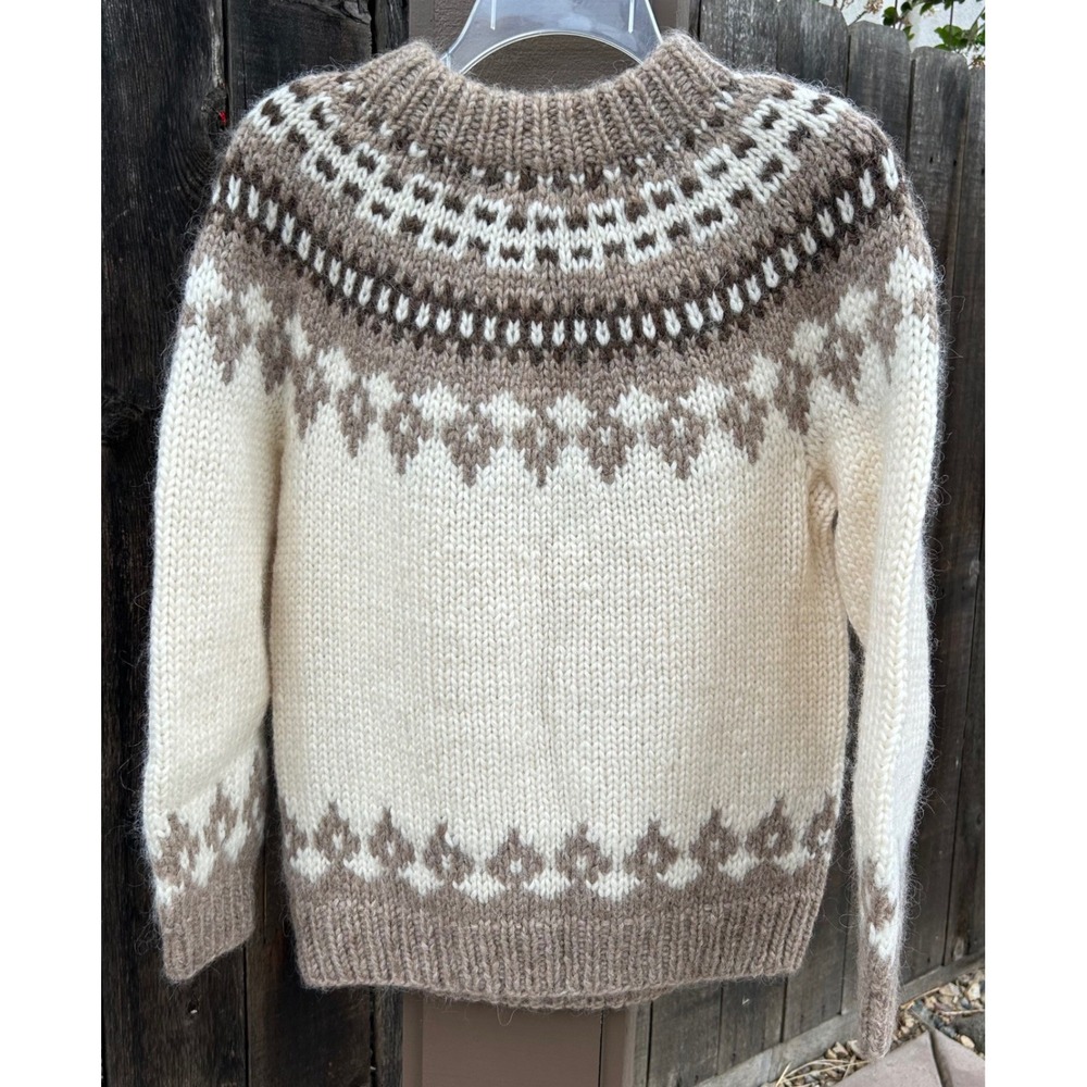 Hilda Ltd Made in Iceland 100% Pure Wool Sweater Women M Nordic Fair Isle Ivory - Picture 2 of 8